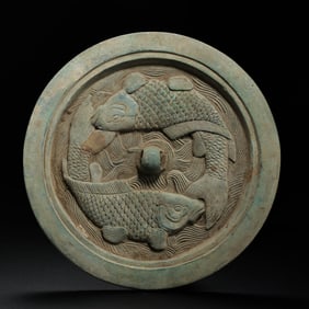 7TH-10TH CENTURY TANG DYNASTY DOUBLE FISH BRONZE MIRROR