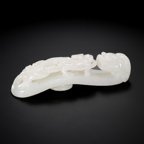 QING DYNASTY HOTAN WHITE JADE DRAGON BELT HOOK