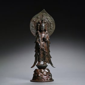 4TH-6TH CENTURY, NORTHERN WEI PERIOD GILT BRONZEEN BUDDHA STANDING STATUE