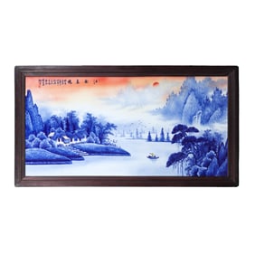 IN THE 20TH CENTURY, THE ART MASTER WANG BU BLUE AND WHITE PORCELAIN PLATE PAINTING HANGING SCREEN