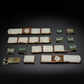 10-12 CENTURIES, LIAO DYNASTY HOTAN WHITE JADE BELT PLATE A SET