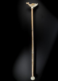 BEFORE THE MING DYNASTY GILT BRONZE EMBEDDED IN HETIAN JADE SCEPTER
