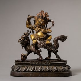 QING DYNASTY QINGLONG PERIOD BRONZE PART GILT SIX BUDDHA STATUES