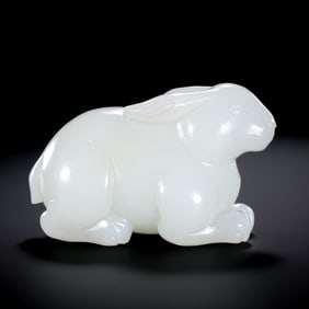 QING DYNASTY HOTAN WHITE JADE RABBIT