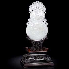 QING DYNASTY HOTAN WHITE JADE GOURD INSERT SCREEN