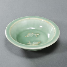 12-13 CENTURY, SOUTHERN SONG DYNASTY LONGQUAN WARE GREEN GLAZE DOUBLE FISH WASH