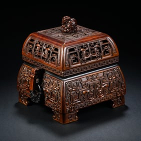 QING DYNASTY WOOD FOUR SQUARE INCENSE BURNER