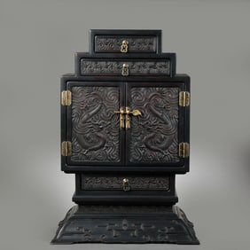 QING DYNASTY RED SANDALWOOD TREASURE BOX