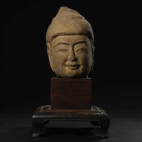 BEFORE MING DYNASTY BLUE STONE BUDDHA HEAD