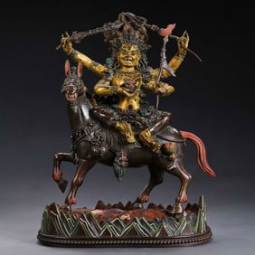 PARTIALLY GILDED BRONZE SIX-RANK BUDDHA STATUE FROM THE QING DYNASTY, CHINA