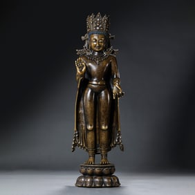 CHINESE MING DYNASTY ALLOY BRONZE BUDDHA STANDING STATUE
