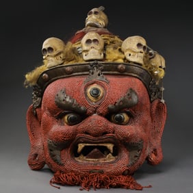 CHINESE MING DYNASTY RED WARE BUDDHIST MASK