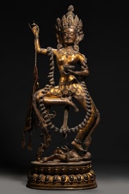 CHINESE QING DYNASTY GILT BRONZE STANDING BUDDHA