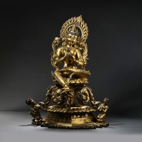 CHINESE QING DYNASTY GILT BRONZE SEATED BUDDHA