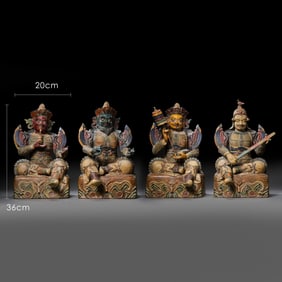 A GROUP OF CHINESE MING DYNASTY PAINTED STATUES OF THE FOUR HEAVENLY KINGS