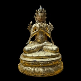 CHINESE QING DYNASTY GILT BRONZE SEATED BUDDHA