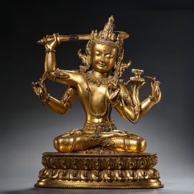 CHINESE QING DYNASTY GILT BRONZE SEATED BUDDHA