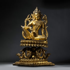 CHINESE QING DYNASTY GILT BRONZE SEATED BUDDHA