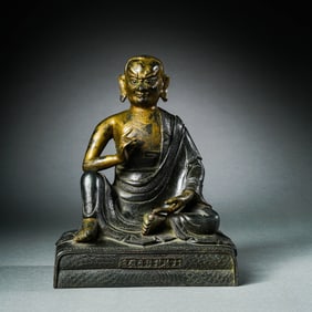 CHINESE BRONZE PARTIALLY GILDED SIX-CHARACTER BUDDHA STATUE FROM THE QIANLONG PERIOD OF THE QING