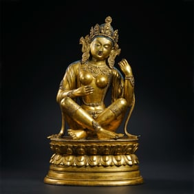 CHINESE MING DYNASTY GILT BRONZE SEATED BUDDHA
