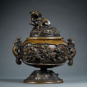 CHINESE MING DYNASTY BRONZE DOUBLE-HANDLED INCENSE BURNER