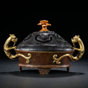 DOUBLE DRAGON TRIPOD COVERED CENSER, XUANDE PERIOD, CHINA