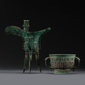 A SET OF BRONZE CUPS AND TWO-HANDLED CENSERS FROM THE SHANG AND ZHOU DYNASTIES
