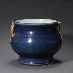 CHINESE QING DYNASTY BLUE GLAZE DRAGON EAR FURNACE