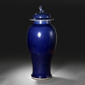 CHINESE QING DYNASTY BLUE GLAZE COVERED VASE