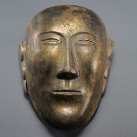 CHINESE LIAO DYNASTY GILDED BRONZE MASK