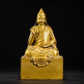 CHINESE MING DYNASTY GILT BRONZE SEATED BUDDHA