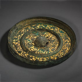 CHINESE HAN DYNASTY GILDED BRONZE MIRROR