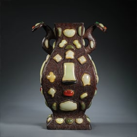 ANCIENT CHINESE JADE-INLAID SQUARE VASE