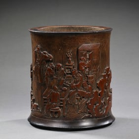 CHINESE QING DYNASTY WOODEN BRUSH HOLDER