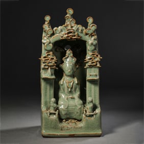 CHINESE SOUTHERN SONG DYNASTY LONGQUAN KILN GREEN GLAZE BUDDHA SHRINE