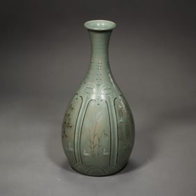 KOREAN GORYEO CELADON BLACK AND WHITE INLAID JADE POT SPRING VASE