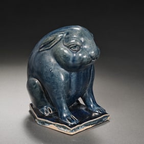 CHINESE TANG DYNASTY BLUE GLAZE RABBIT ZUN