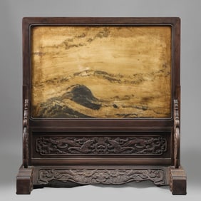 CHINESE HUANGHUALI WOOD INLAID MARBLE SCREEN, QING DYNASTY