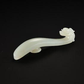CHINESE QING DYNASTY HETIAN WHITE JADE DRAGON BELT HOOK