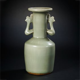 CHINESE SOUTHERN SONG DYNASTY LONGQUAN KILN GREEN GLAZE DOUBLE-EARED BOTTLE