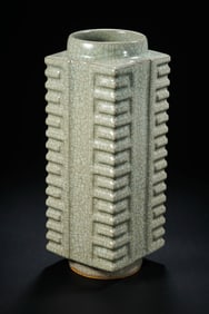 CHINESE SOUTHERN SONG DYNASTY LONGQUAN KILN GREEN GLAZE CONG-STYLE VASE
