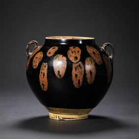 CHINESE NORTHERN SONG DYNASTY CIZHOU KILN IRON EMBROIDERED DOUBLE-EARED JAR
