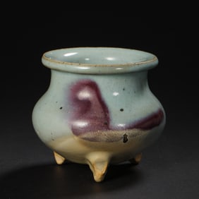 CHINA'S JIN DYNASTY JUN KILN SKY BLUE GLAZE RED TRIPOD CENSER