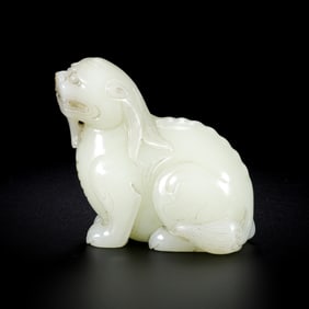 CHINESE QING DYNASTY HETIAN WHITE JADE AUSPICIOUS BEAST