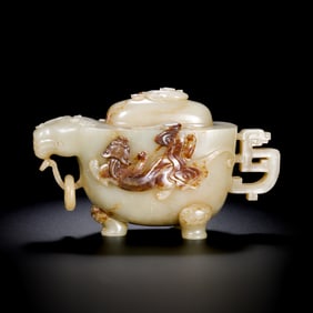 CHINESE QING DYNASTY HETIAN JADE RING EAR POT