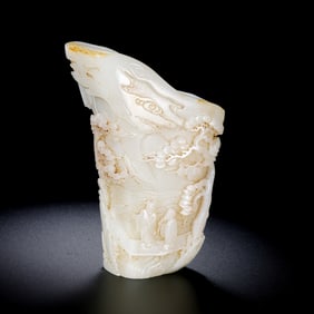 CHINESE QING DYNASTY HETIAN WHITE JADE CARVED CUP