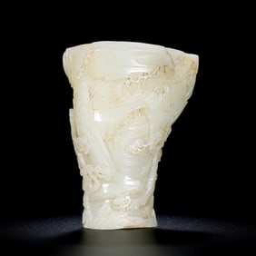 CHINESE QING DYNASTY HETIAN WHITE JADE CARVED CUP