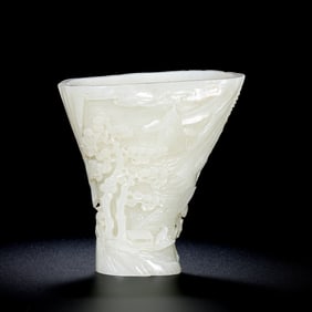 CHINESE QING DYNASTY HETIAN WHITE JADE CARVED CUP