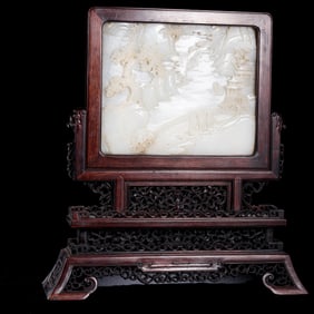 CHINESE QING DYNASTY HETIAN WHITE JADE SCREEN