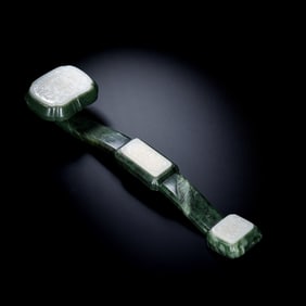 CHINESE QING DYNASTY HETIAN WHITE JADE INLAID HETIAN JASPER RUYI ORNAMENT